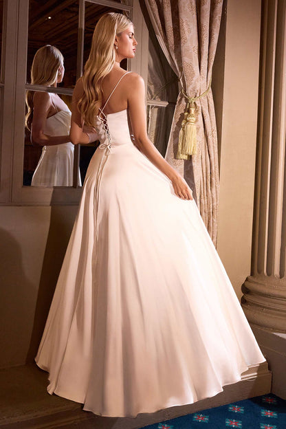 Ladivine 7481W A-Line Bridal Gown Pleated Neckline Spaghetti Straps by DiscountDressShop