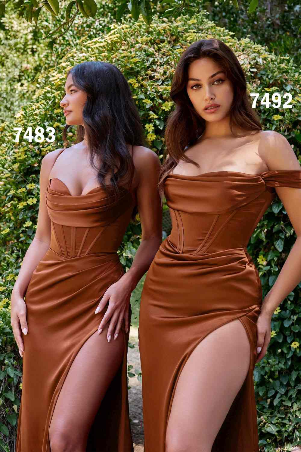 Cinderella Divine 7492C Satin Off the Shoulder Corset Satin Gown by DiscountDressShop