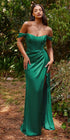 Cinderella Divine 7484 Long Off the Shoulder Corset Satin Formal Gown by DiscountDressShop