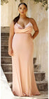 Cinderella Divine 7487 Fitted Satin Dress Cowl Neckline Open Tie Back by DiscountDressShop