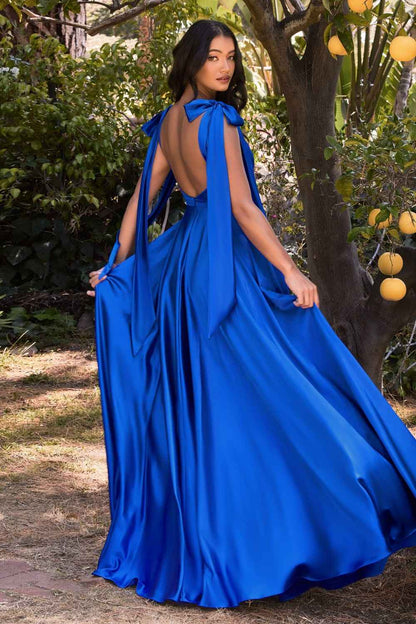 Cinderella Divine 7490 Long Soft Satin A-Line Dress by DiscountDressShop