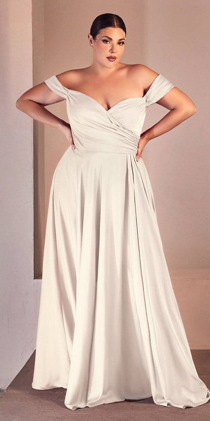 Ladivine 7493W Long A-Line Off the Shoulder Satin Bridal Dress by DiscountDressShop