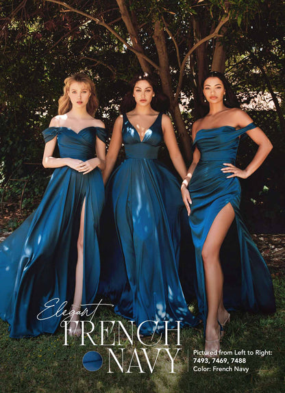 Cinderella Divine 7488 Long Column Satin Formal Dress Gathered by DiscountDressShop