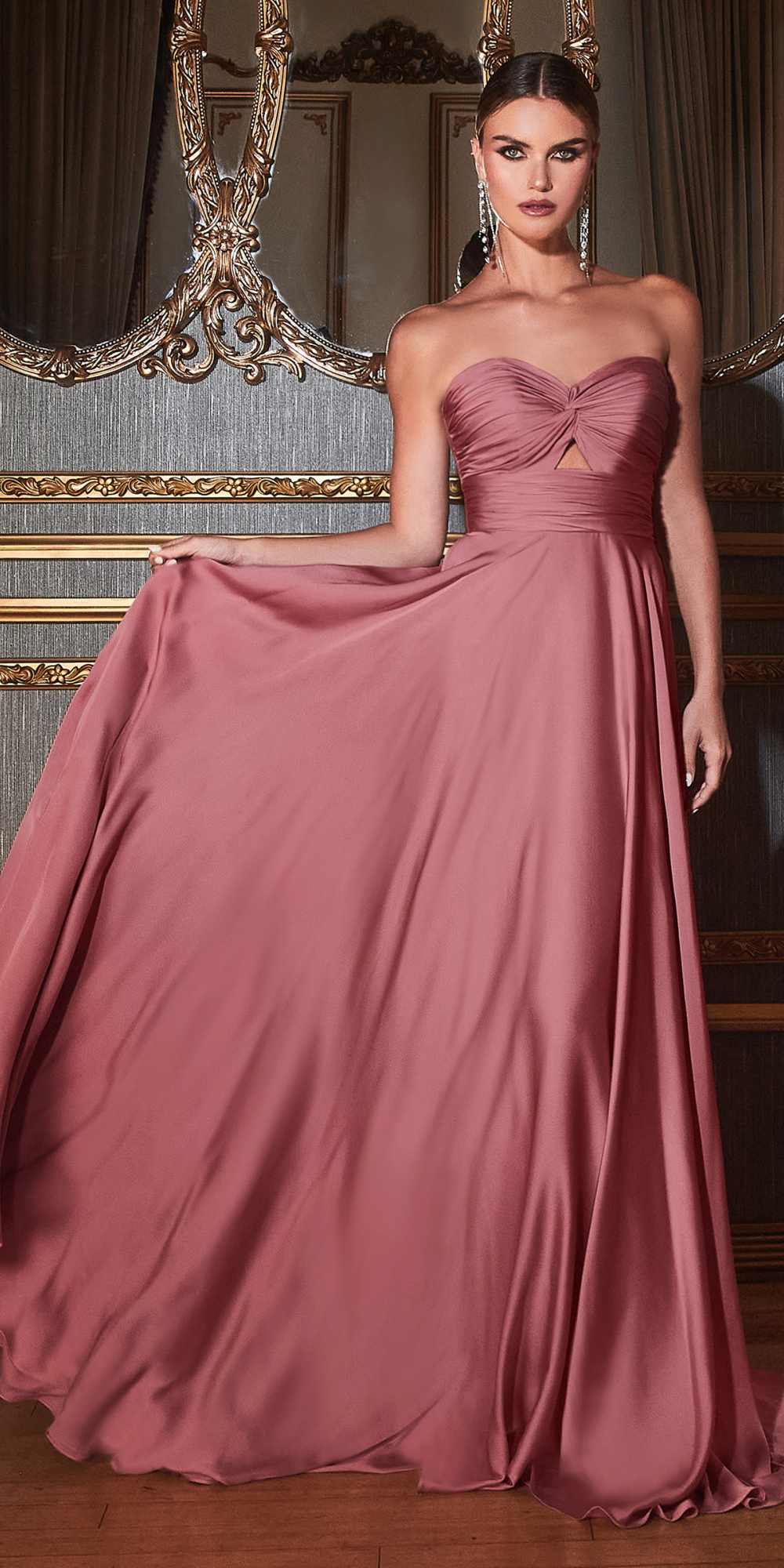 Ladivine 7496 Floor Length A-Line Luxurious Satin Strapless Keyhole Dress by DiscountDressShop