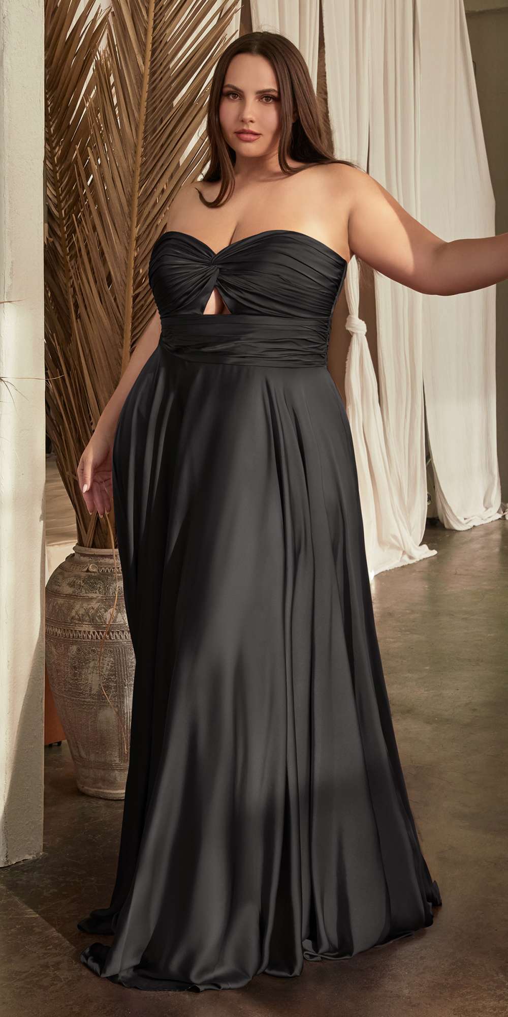 Ladivine 7496 Floor Length A-Line Luxurious Satin Strapless Keyhole Dress by DiscountDressShop