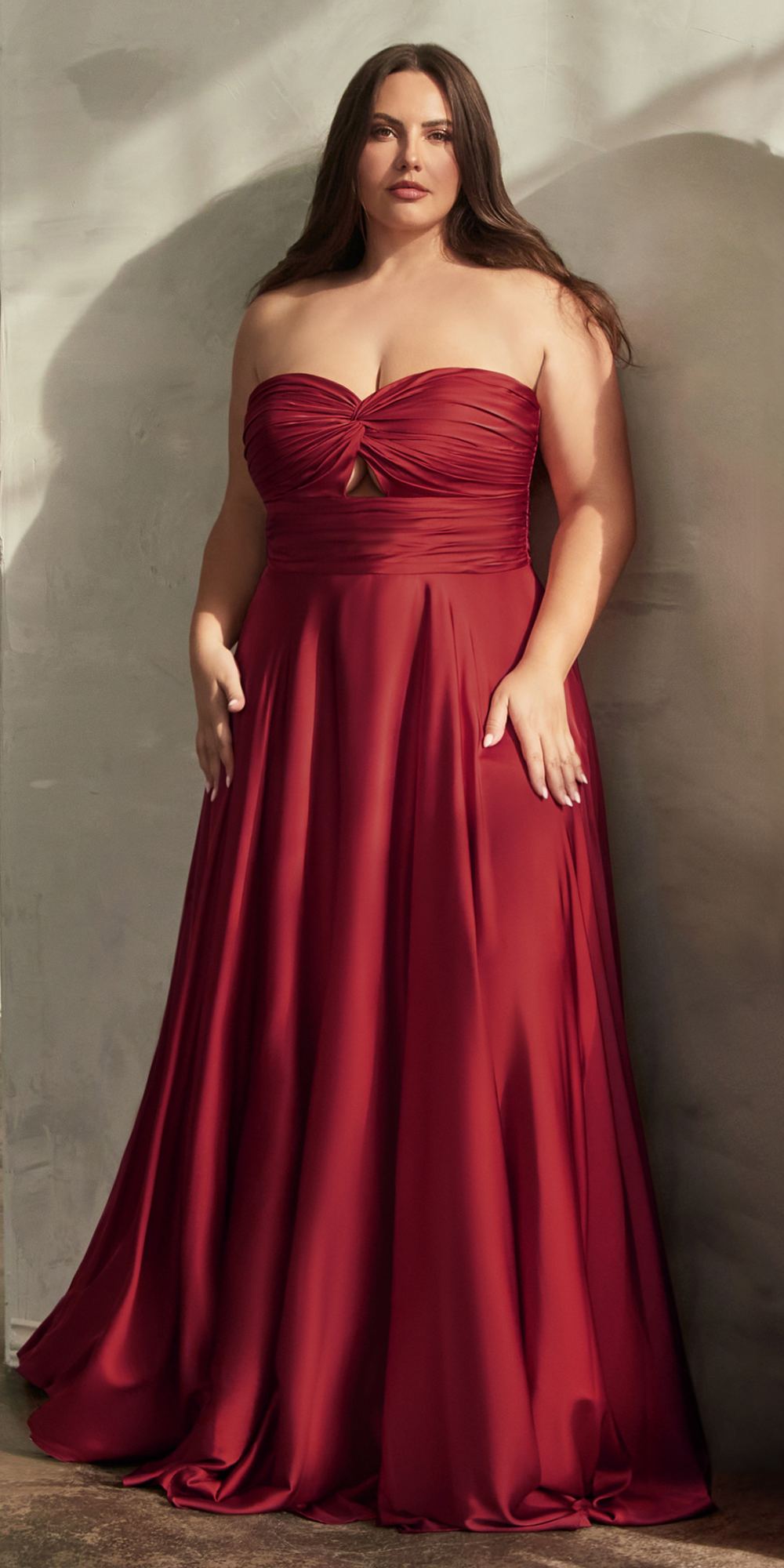 Ladivine 7496 Floor Length A-Line Luxurious Satin Strapless Keyhole Dress by DiscountDressShop