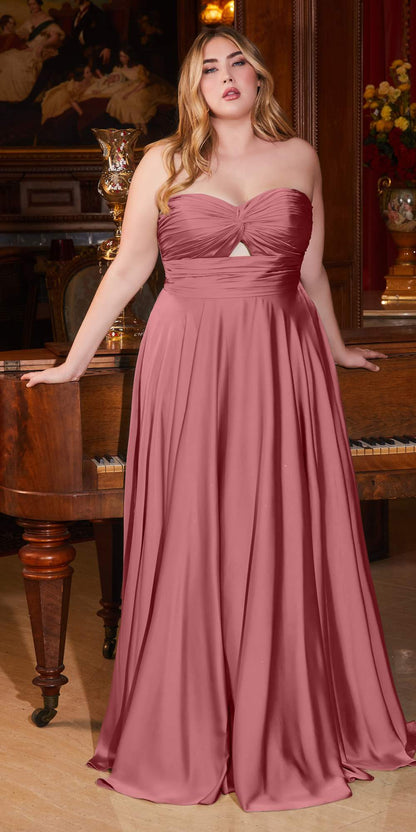 Ladivine 7496 Floor Length A-Line Luxurious Satin Strapless Keyhole Dress by DiscountDressShop