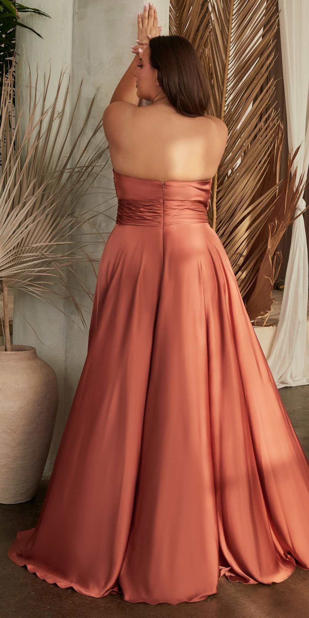 Ladivine 7496 Floor Length A-Line Luxurious Satin Strapless Keyhole Dress by DiscountDressShop
