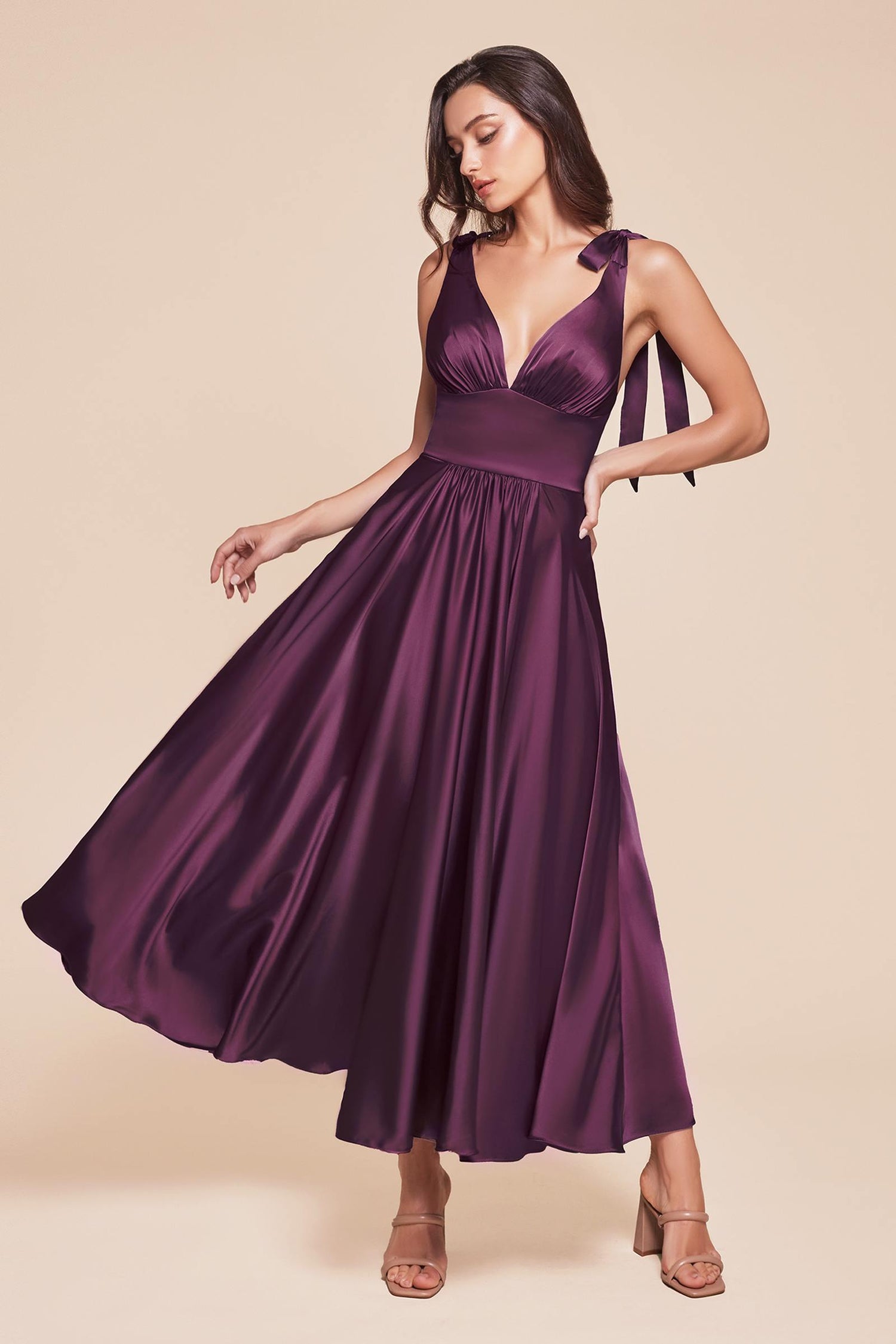 Ladivine 7499 Dress Tea Length Satin A-Line Dress by DiscountDressShop