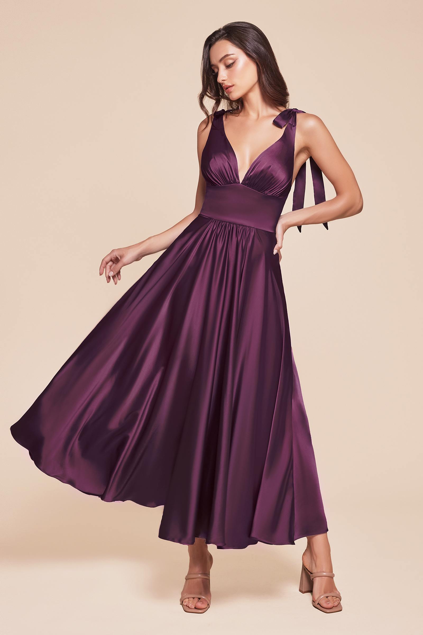 Ladivine 7499 Dress Tea Length Satin A-Line Dress by DiscountDressShop