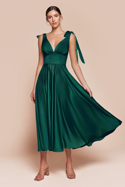 Ladivine 7499 Dress Tea Length Satin A-Line Dress by DiscountDressShop