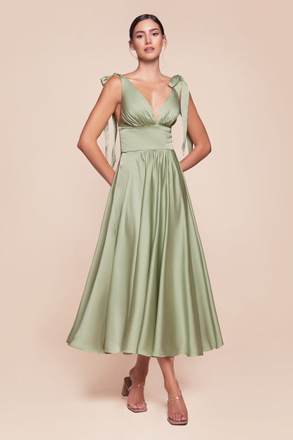 Ladivine 7499 Dress Tea Length Satin A-Line Dress by DiscountDressShop
