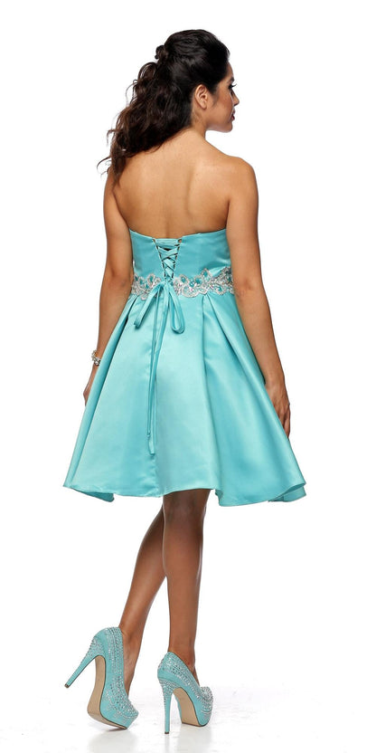 Juliet 769 Embellished Waist Short Dress Strapless by DiscountDressShop