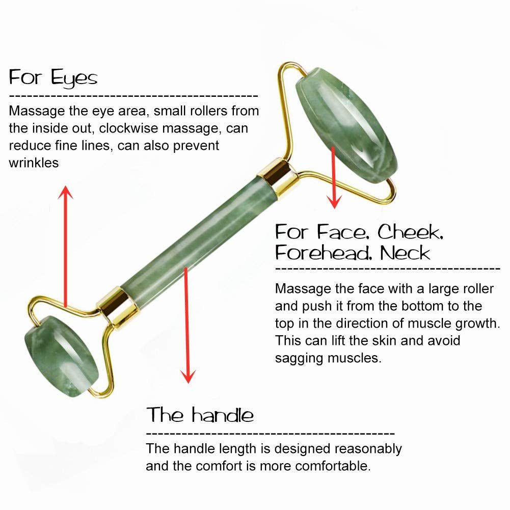 Gua Sha Facial Tools Jade Roller for Face - Facial Massage Tool for anti Aging Wrinkles and Skin Rejuvenate -100% Natural Jade Stone for Face Eyes (Jade Roller+Gua SHA) by Korean Skin Care