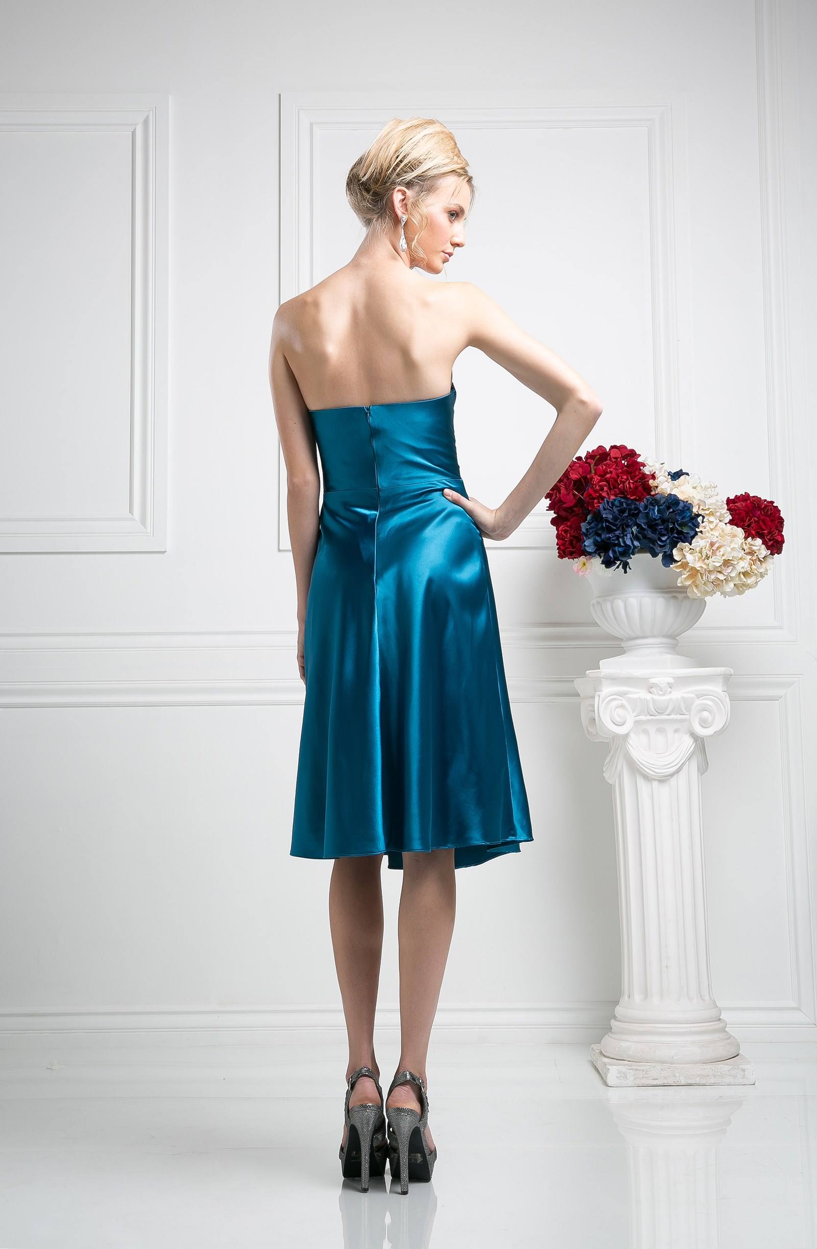 CLEARANCE - Cinderella Divine 7703 Strapless Satin Knee Length Dress (Size 3XL) by DiscountDressShop