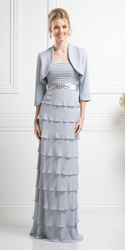 CLEARANCE - Cinderella Divine 7731 Long Tiered Skirt Layered Dress Jacket (Size M) by DiscountDressShop