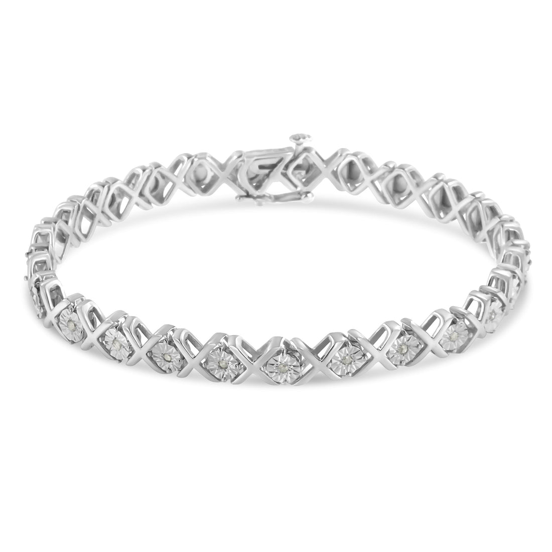 .925 Sterling Silver 1/10 cttw Miracle-Set Round-Cut Diamond "X" Link Tennis Bracelet (I-J color, I2-I3 clarity) - 7.25" by Bids.com