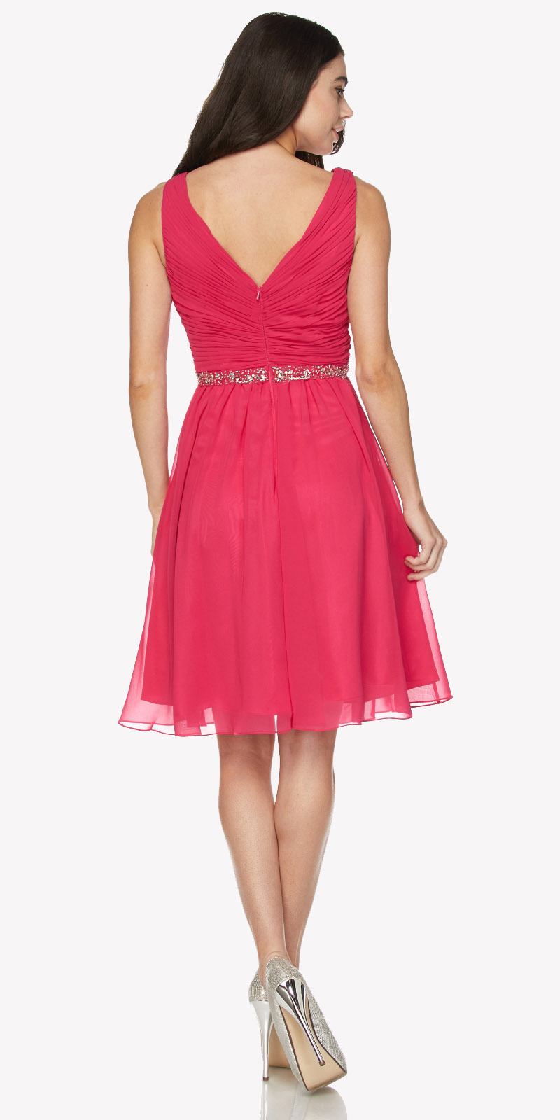 Juliet 786 Ruched V-Neck Cocktail Dress Embellished Waist by DiscountDressShop