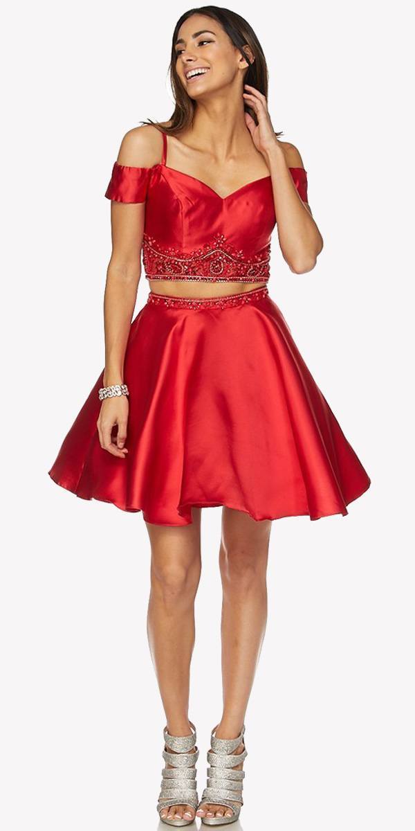 Juliet 790 Cold Shoulder Two-Piece Embellished Short Dress by DiscountDressShop