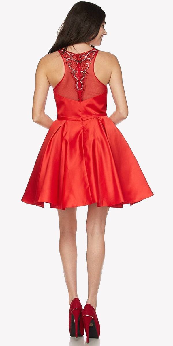 Juliet 794 Beaded Scoop Neck Short Satin Dress by DiscountDressShop