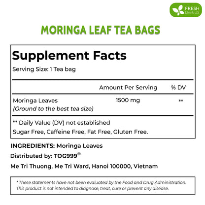 Moringa Leaf Tea Bags, 100% Natural &amp; Pure from Moringa Leaves. Loose Leaf Moringa Herbal Tea. Moringa Leaf Tea. No Sugar, No Caffeine, No Gluten, Vegan by FreshDrinkUS - Natural and Premium Herbal Tea