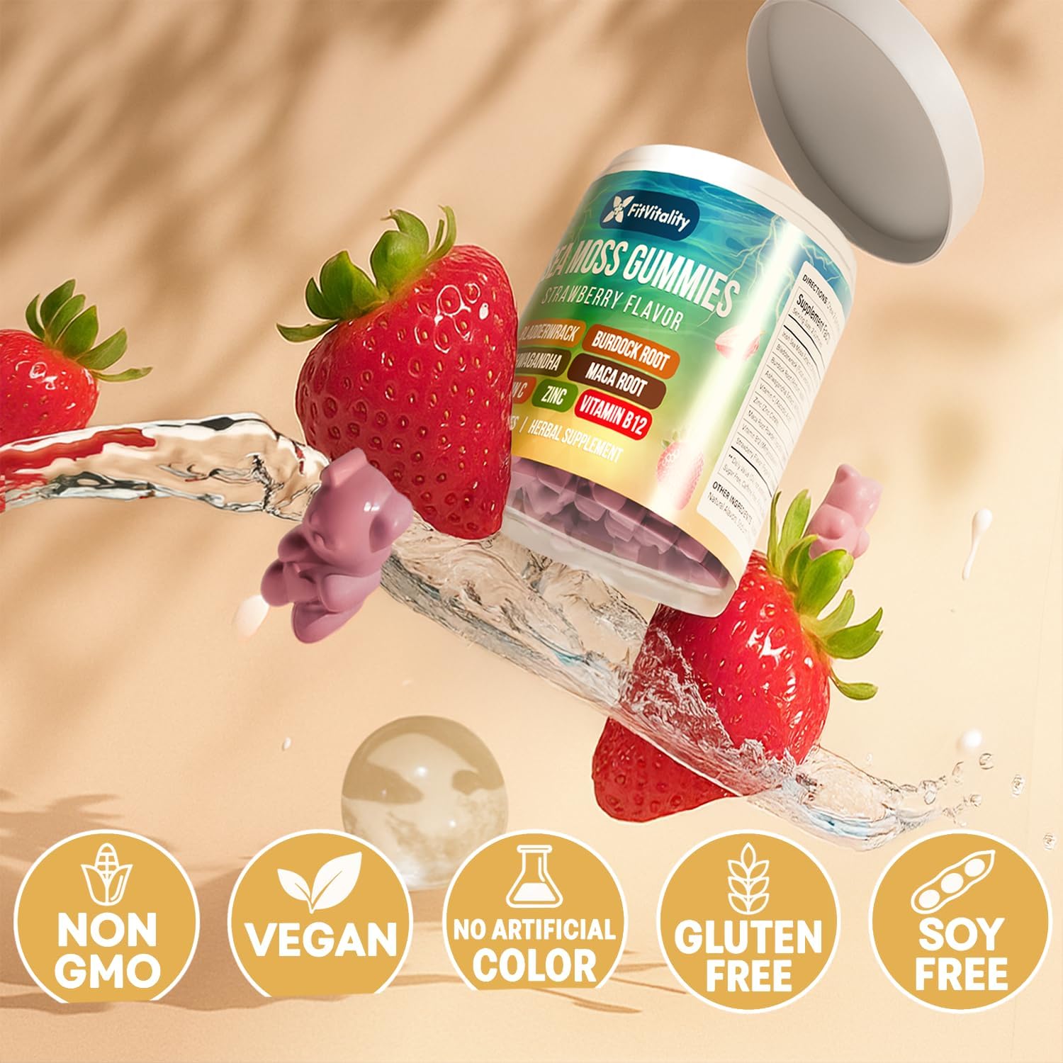 Sea Moss Gummies | Strawberry Flavor Vegan Gummies | Extra Rich 9-in-1 Formulation with Irish Sea Moss, Elderberry, Bladderwrack, Burdock, Ashwagandha, Maca, Zinc, B12 | Energy &amp; Immune Support by FreshDrinkUS - Natural and Premium Herbal Tea