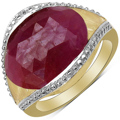 14K Yellow Gold Plated 9.29 Carat Genuine Pink Sapphire &amp; White Diamond .925 Sterling Silver Ring