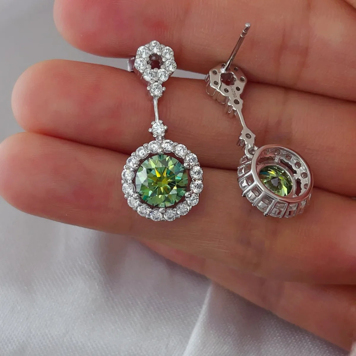 4 Carat Crystal Drop Dangle Earrings with Round Halo Design by Sparkala