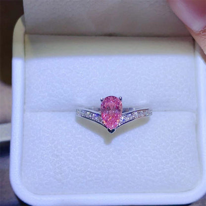 1 Carat Pear-Cut Pink Sparkala™ Platinum Over Pure Sterling Silver Ring by Sparkala