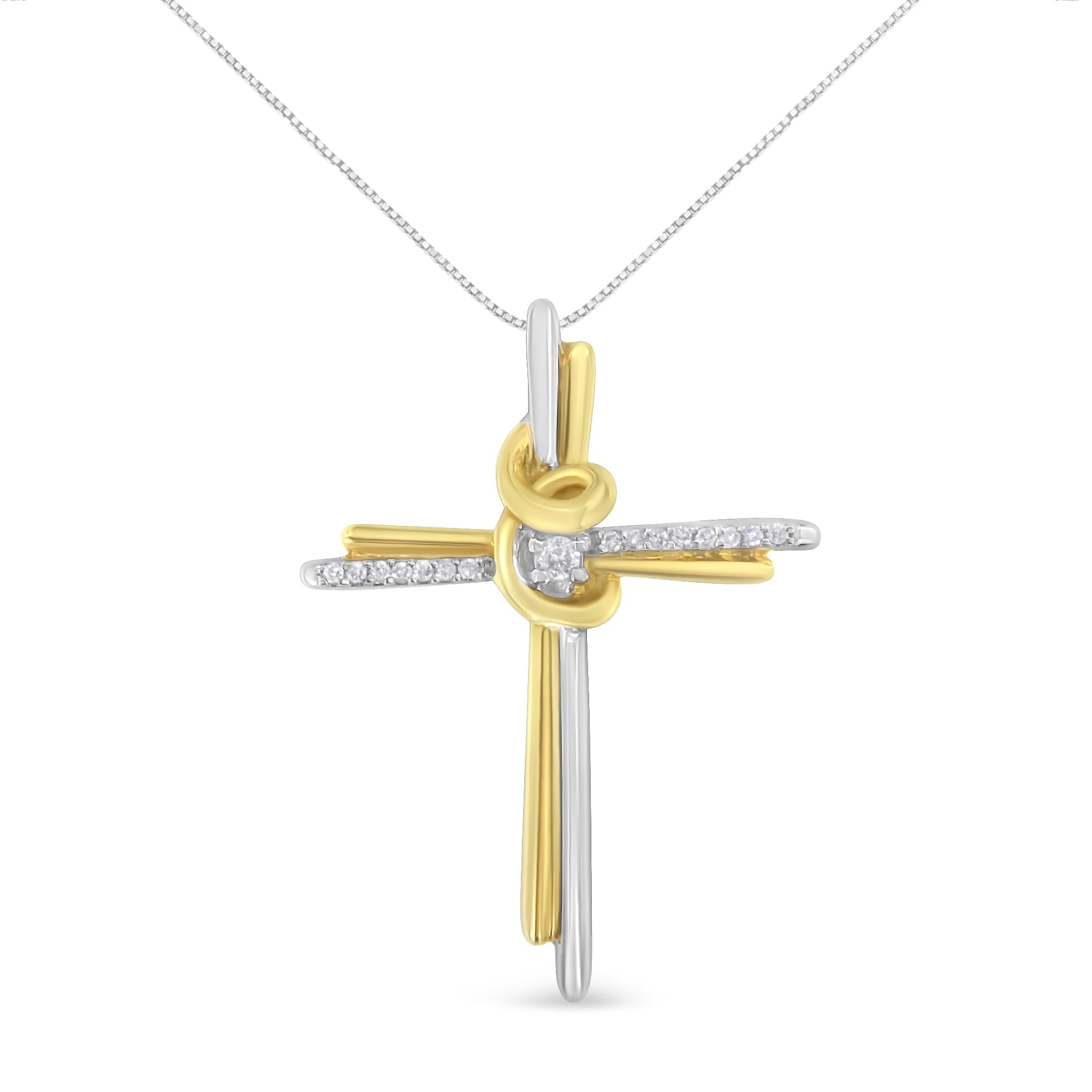 10K Two-Tone Yellow &amp; White Gold Diamond-Accented Cross 18" Pendant Necklace (J-K Color, I2-I3 Clarity)