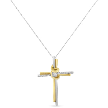 10K Two-Tone Yellow &amp; White Gold Diamond-Accented Cross 18" Pendant Necklace (J-K Color, I2-I3 Clarity)