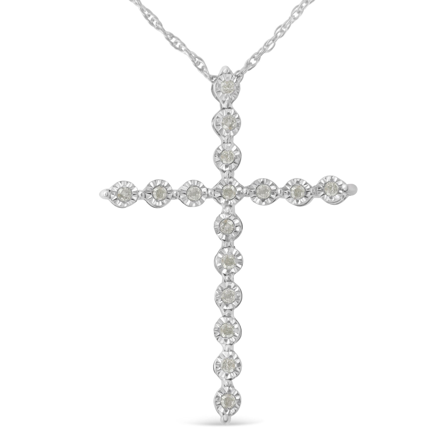 .925 Sterling Silver 1/6 Cttw Brilliant-Cut Diamond Miracle-Set Shared Prong Cross 18" Pendant Necklace (I-J Color, I2-I3 Clarity) by Bids.com