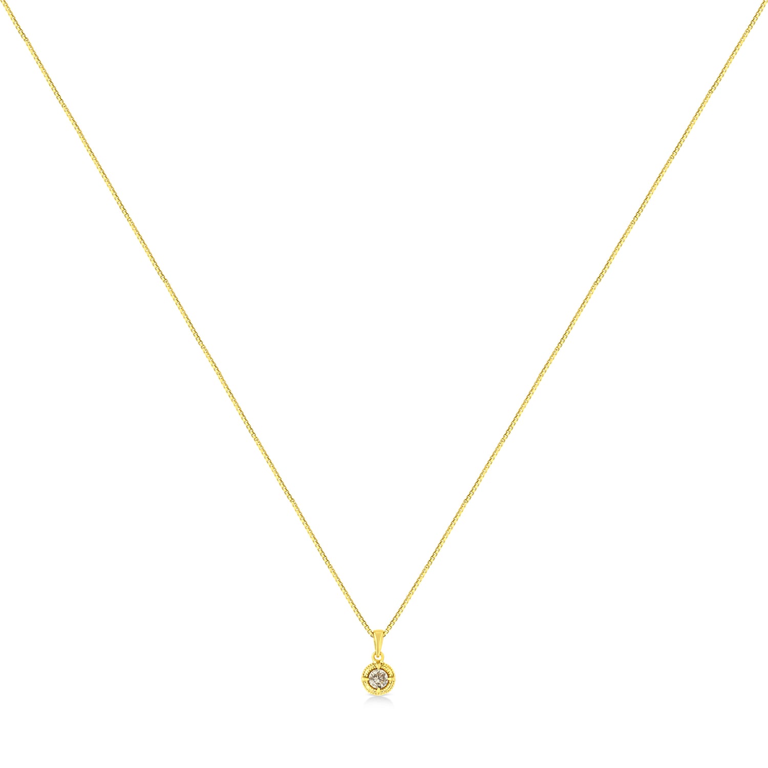 14K Yellow Gold Plated .925 Sterling Silver 1/2 Cttw Brilliant Round Cut Diamond Solitaire Milgrain 18" Pendant Necklace (K-L Color, I2-I3 Clarity)