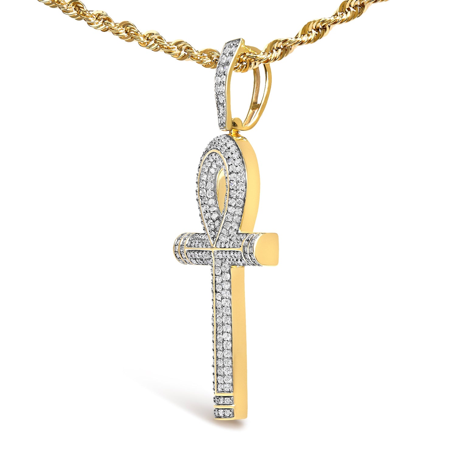 10K Yellow Gold 1 7/8 Cttw Round Diamond Ankh Men&