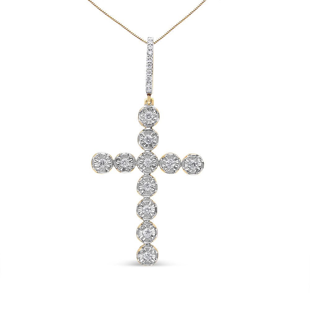 10K Yellow Gold 5/8 Cttw Miracle Set Round Diamond Circle Link Cross Men&