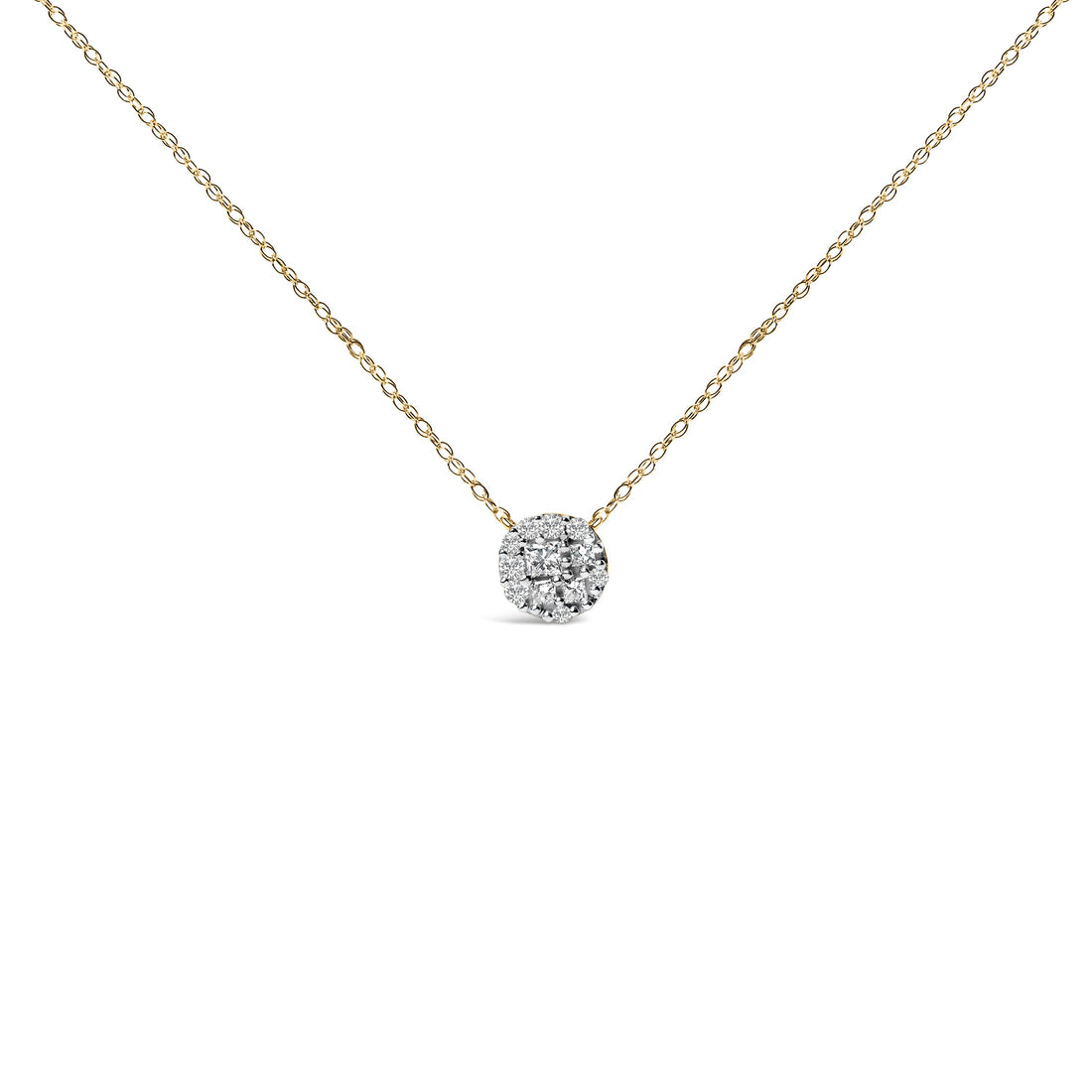 14K Yellow Gold Plated Sterling Silver 3/8 Cttw Diamond Cluster Pendant Necklace