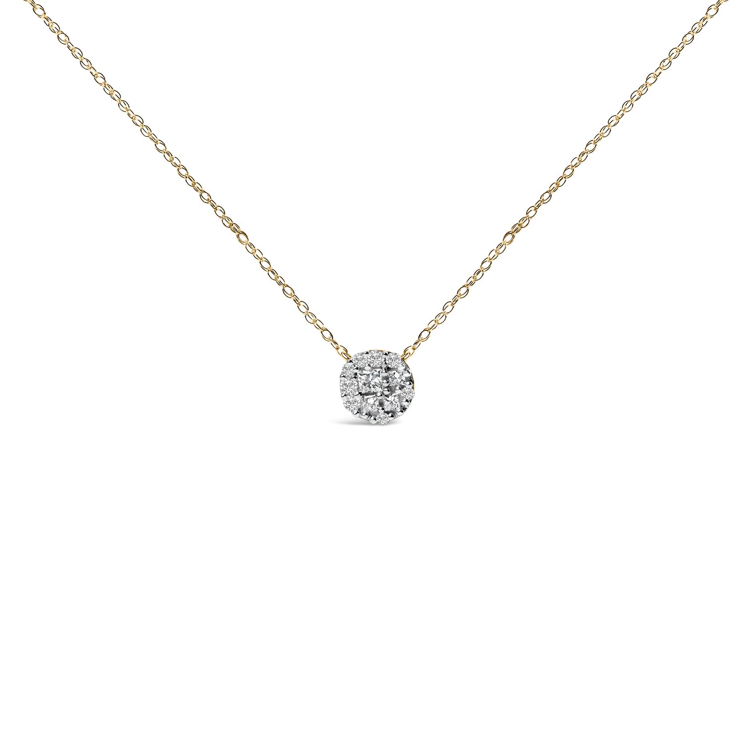 14K Yellow Gold Plated Sterling Silver 3/8 Cttw Diamond Cluster Pendant Necklace