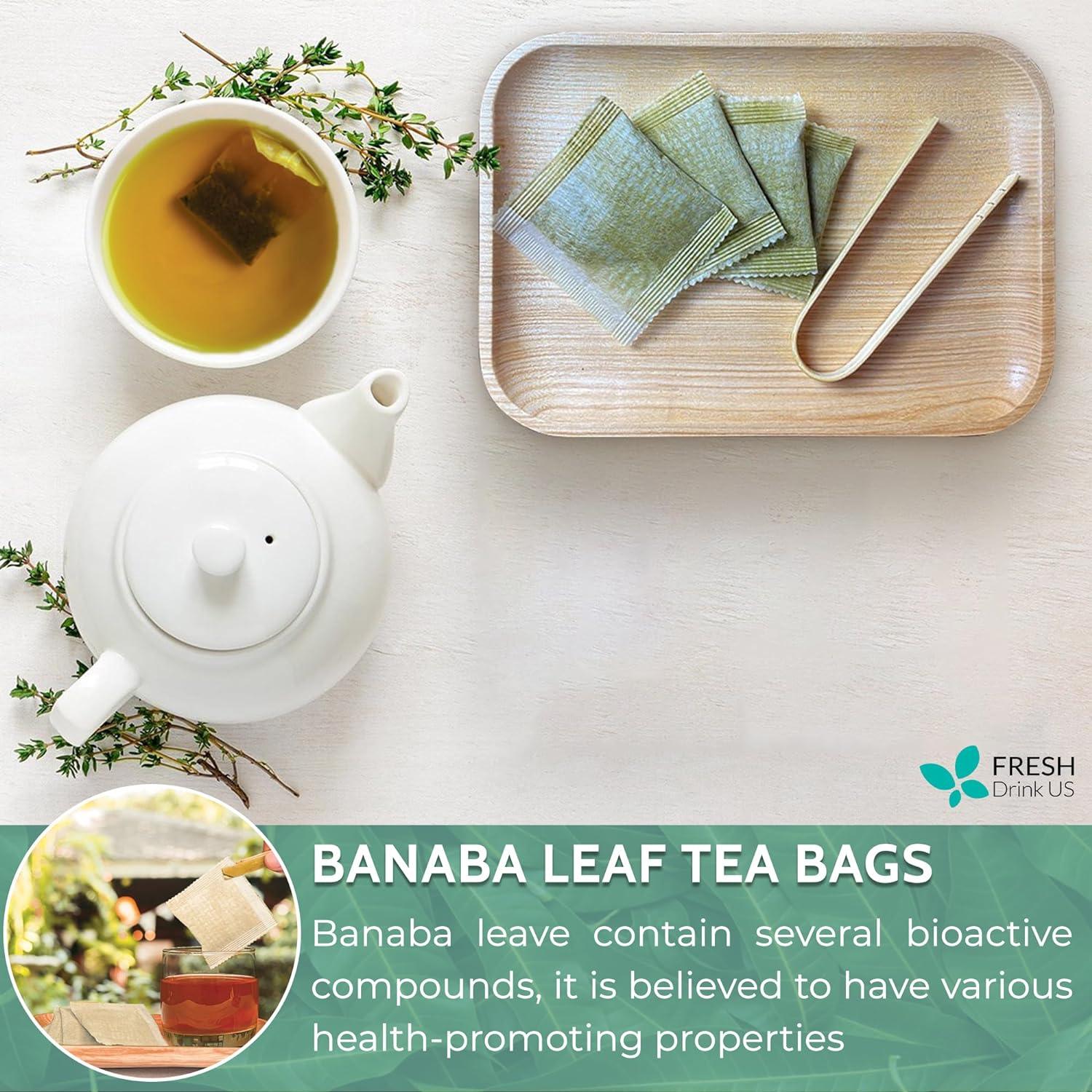 Natural Banaba Dried Leaves, Tea Bags, Powder, Whole Banaba Leaves, 100% Pure Dried Banaba Leaves, Banaba Leaf Tea, No Additives, No Caffeine, Vegan by FreshDrinkUS - Natural and Premium Herbal Tea