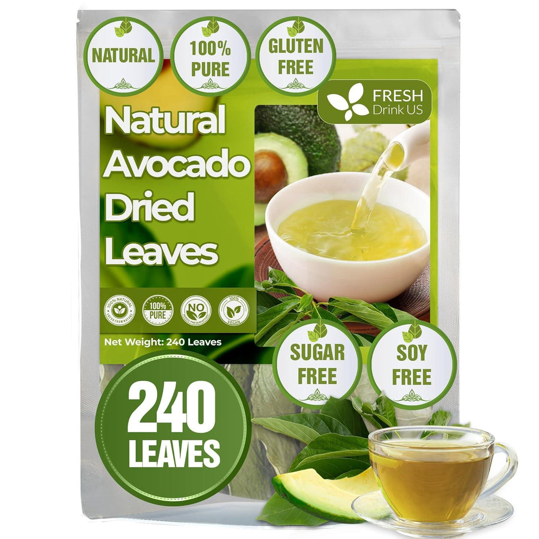 Natural Avocado Whole Leaves Dried, Tea Bags, 100% Pure from Avocado Leaves, Avocado Leaf Tea, Hojas de Aguacate Seca, No Additives, No Caffeine, Vegan by FreshDrinkUS - Natural and Premium Herbal Tea