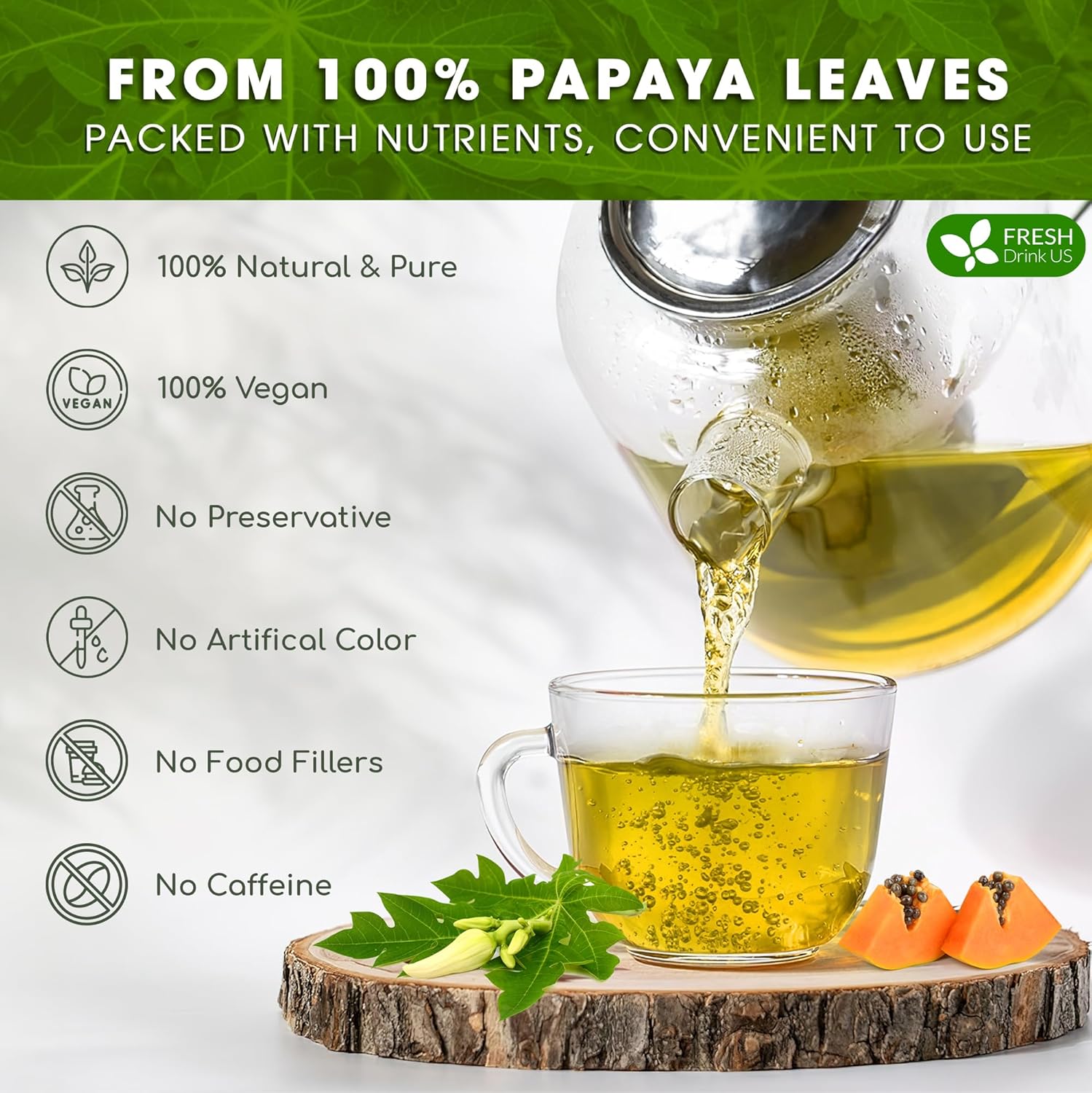 Premium Papaya Dried Leaves, Papaya Loose Leaf Herbal Tea, No Additives, No Caffeine, Vegan by FreshDrinkUS - Natural and Premium Herbal Tea