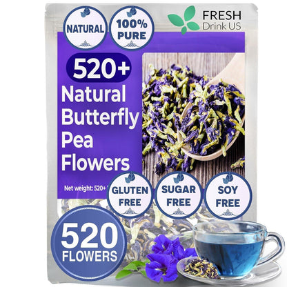 Premium Butterfly Pea Flowers, Tea Bags, 100% Natural and Pure from Butterfly Pea Flowers, Hand-made, Made With Natural Materials-Corn Fiber Tea Bag, Sugar/Caffeine/Gluten Free by FreshDrinkUS - Natural and Premium Herbal Tea