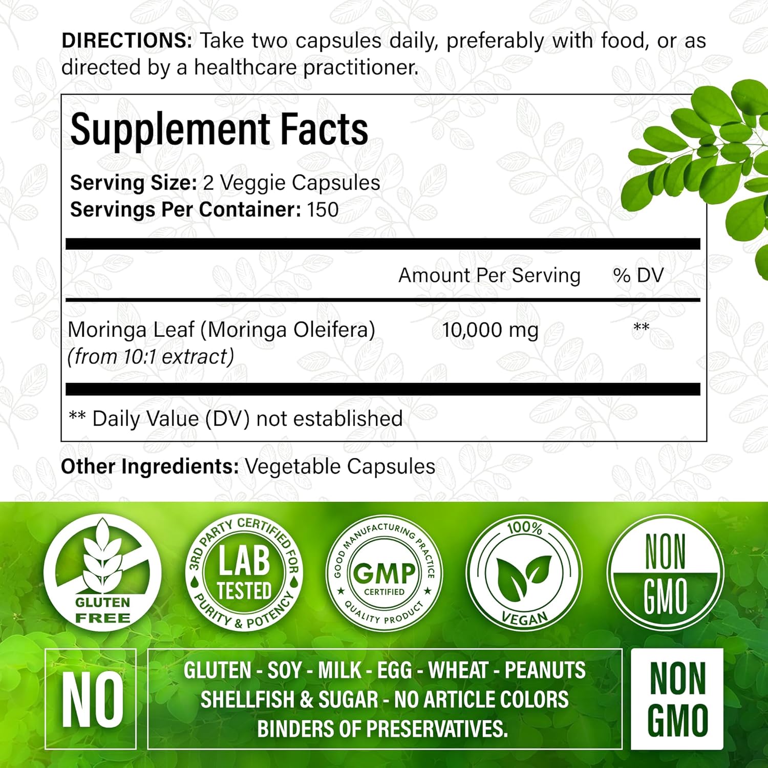 Moringa Capsules|300 Capsules|Moringa Oleifera|10,000mg by FreshDrinkUS - Natural and Premium Herbal Tea