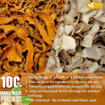 Premium Ginger Turmeric Tea Bags, Hand-made Blend of Ginger and Turmeric Herbal Tea, Eco-conscious Tea Bags. No Sugar, No Caffeine, No Gluten, Vegan. by FreshDrinkUS - Natural and Premium Herbal Tea
