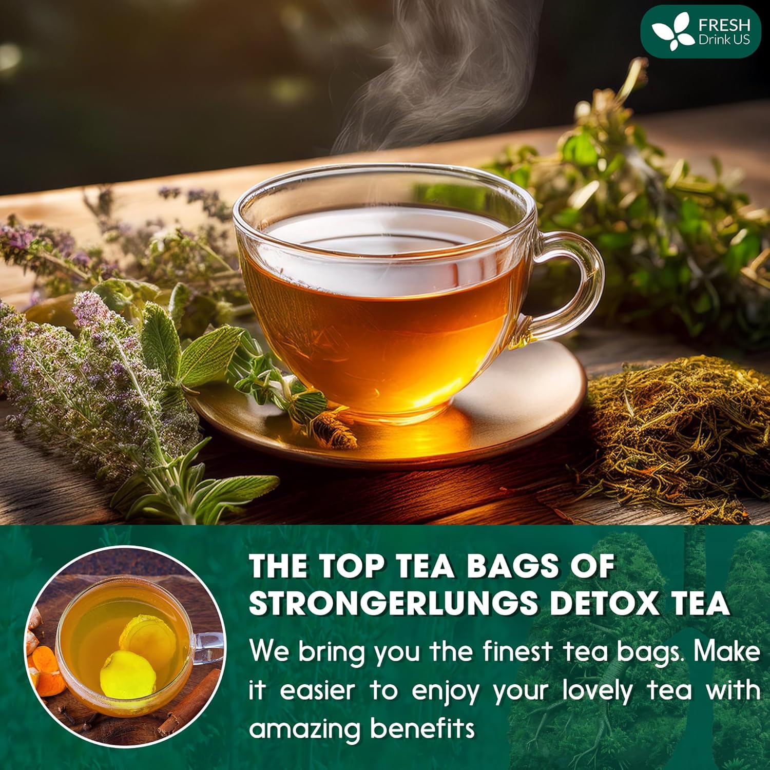StrongerLungs Tea Bags - Supports Lung Cleanse, Congestion Relief &amp; Mucus Detox by FreshDrinkUS - Natural and Premium Herbal Tea