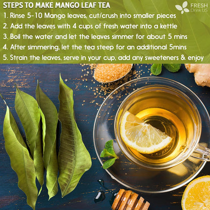 Mango Leaf, Whole Dried Leaves, Tea Bags, Powder, 100% Natural &amp; Pure from Mango Leaves. Mango Dried Leaves. Loose Leaf Mango Herbal Tea. Mango Leaf Tea. No Sugar, No Caffeine, No Gluten, Vegan. by FreshDrinkUS - Natural and Premium Herbal Tea