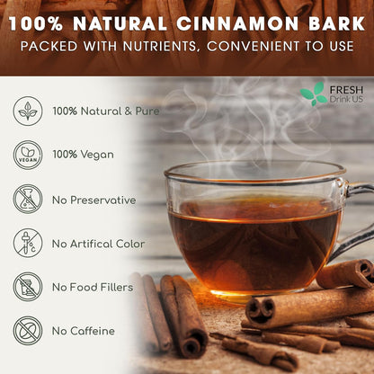 Cinnamon Sticks, Whole Sticks, 100% Natural &amp; Pure Cinnamon Inner Bark, Raw Cinnamon Spice Flavor &amp; Strong Aroma, Cinnamon Spice Herbal Tea, Perfect for Warm Beverages, No Additives, Vegan by FreshDrinkUS - Natural and Premium Herbal Tea