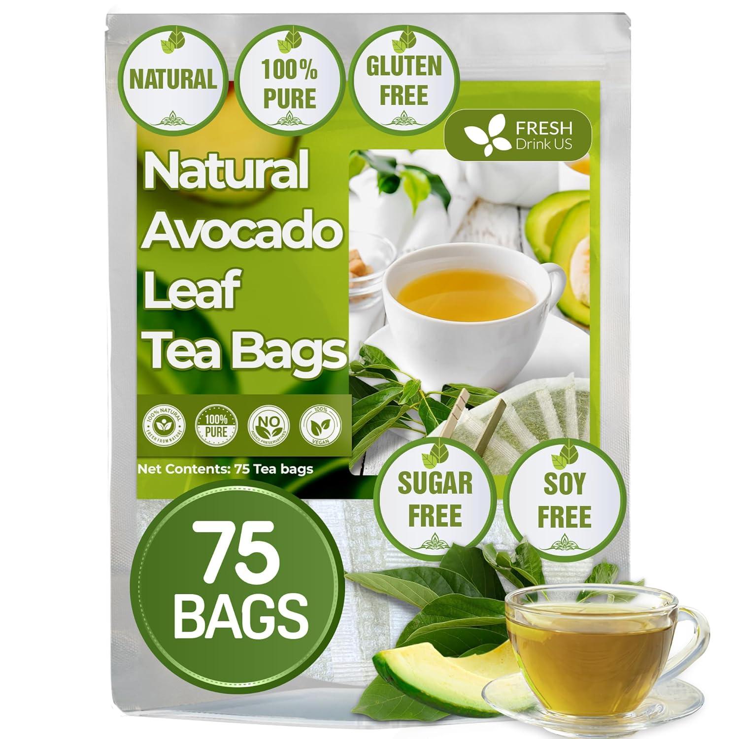 Natural Avocado Whole Leaves Dried, Tea Bags, 100% Pure from Avocado Leaves, Avocado Leaf Tea, Hojas de Aguacate Seca, No Additives, No Caffeine, Vegan by FreshDrinkUS - Natural and Premium Herbal Tea