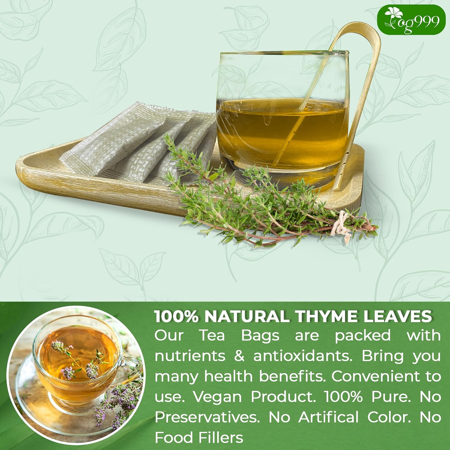 Premium 40 Thyme Leaf Tea Bags, 100% Natural &amp; Pure, Loose Leaf Herbal Tea. by FreshDrinkUS - Natural and Premium Herbal Tea