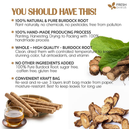 Burdock Root Tea Bags, 100% Natural &amp; Pure from Burdock Root. Burdock Root Herbal Tea. Burdock Root Tea. No Sugar, No Caffeine, No Gluten, Vegan. by FreshDrinkUS - Natural and Premium Herbal Tea