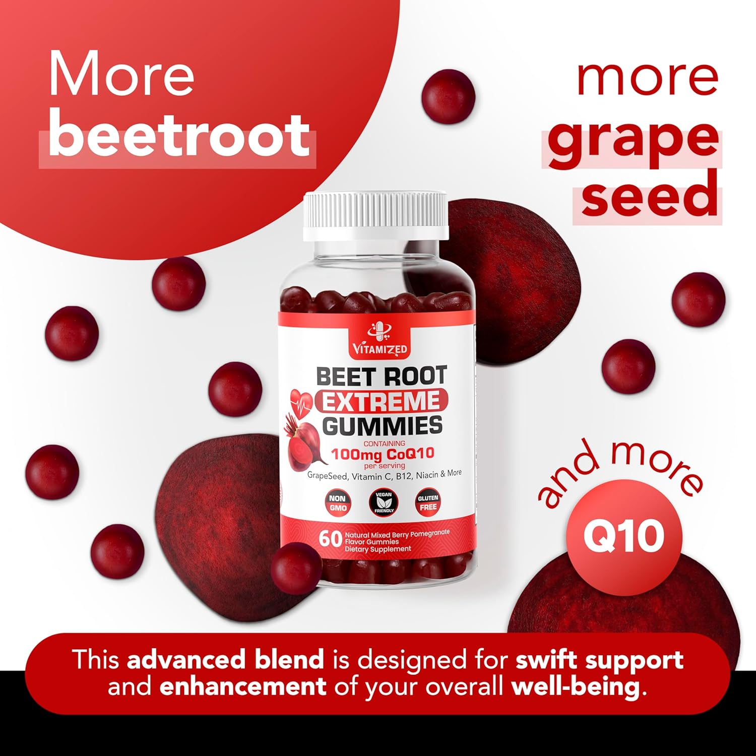 Beet Root Extreme Gummies with CoQ10, 60 Count by The VITAMIZED Shop